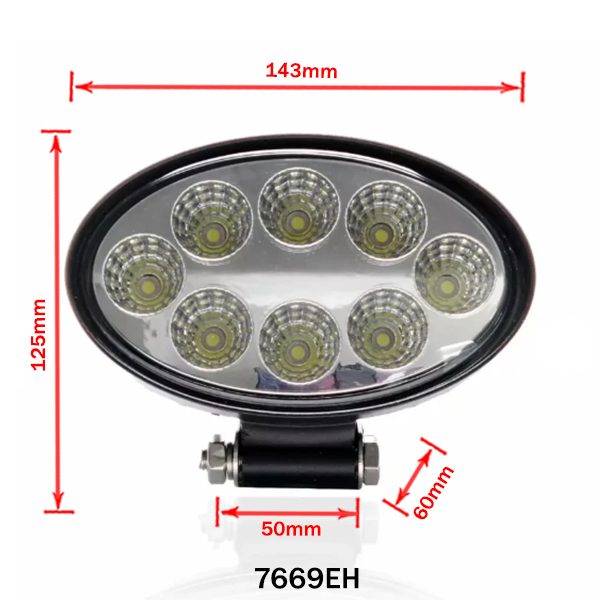 Luz de Trabalho LED Oval 24W 12/24V com Feixe Amplo
