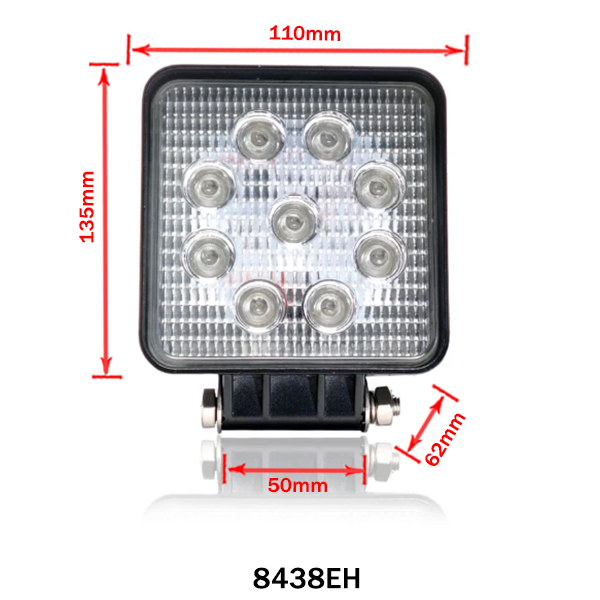 LED Arbeitsleuchte, eckig, 27W, 12/24V, blaues Streulicht