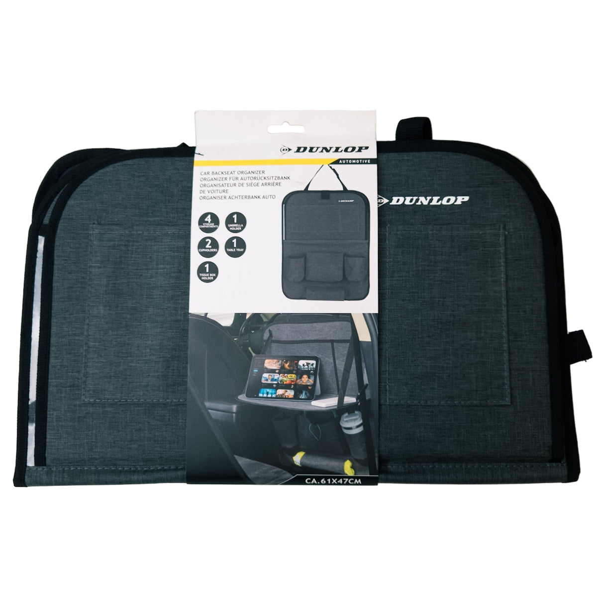 Organizzatore da Auto con Tasche e Vassoio Ribaltabile - Grigio