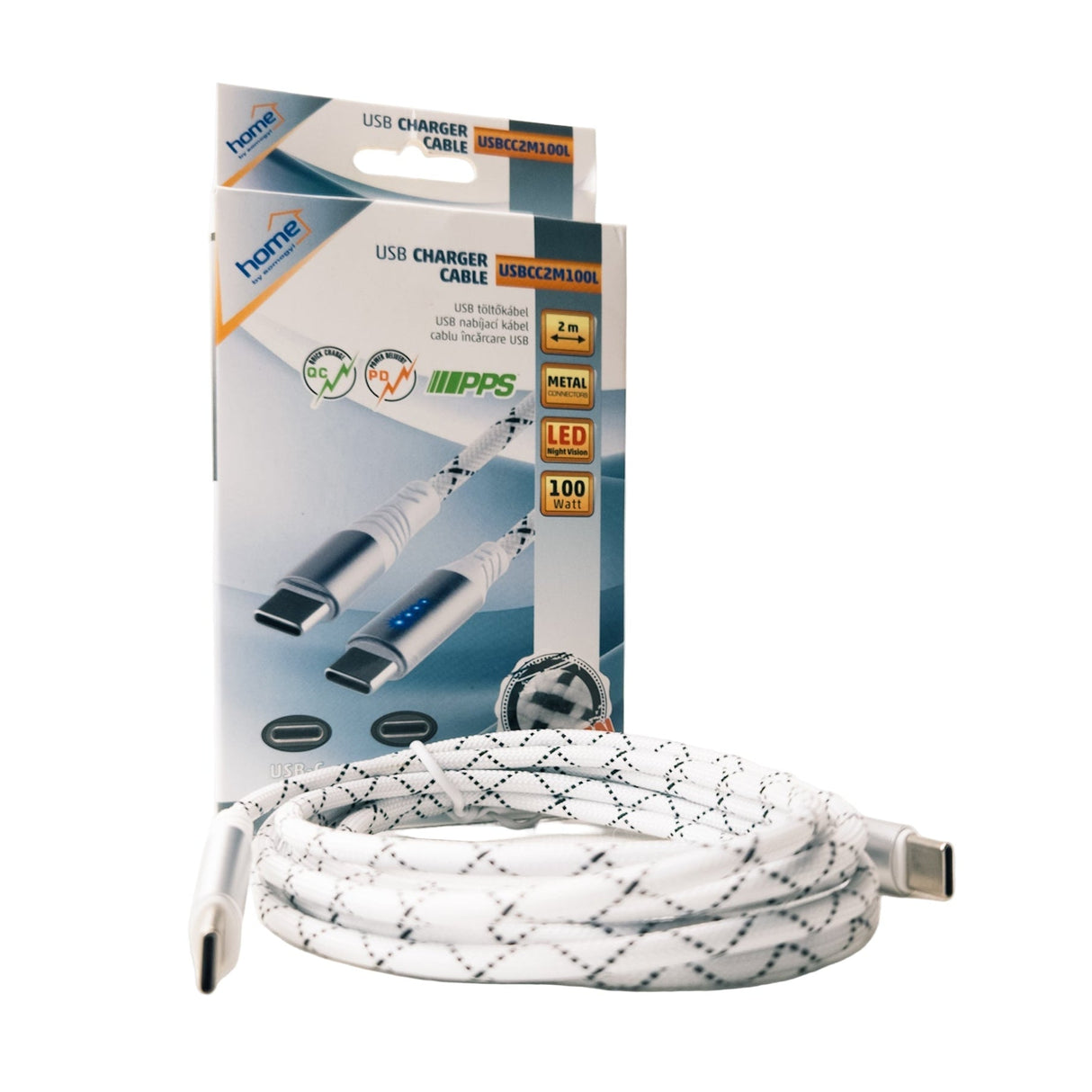 Cavo di ricarica USB-C 100W con LED e lunghezza 2 metri