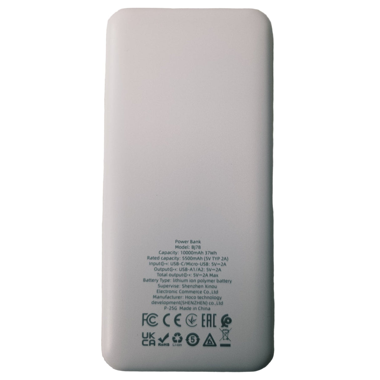 Power bank portátil de 10.000 mAh en color blanco