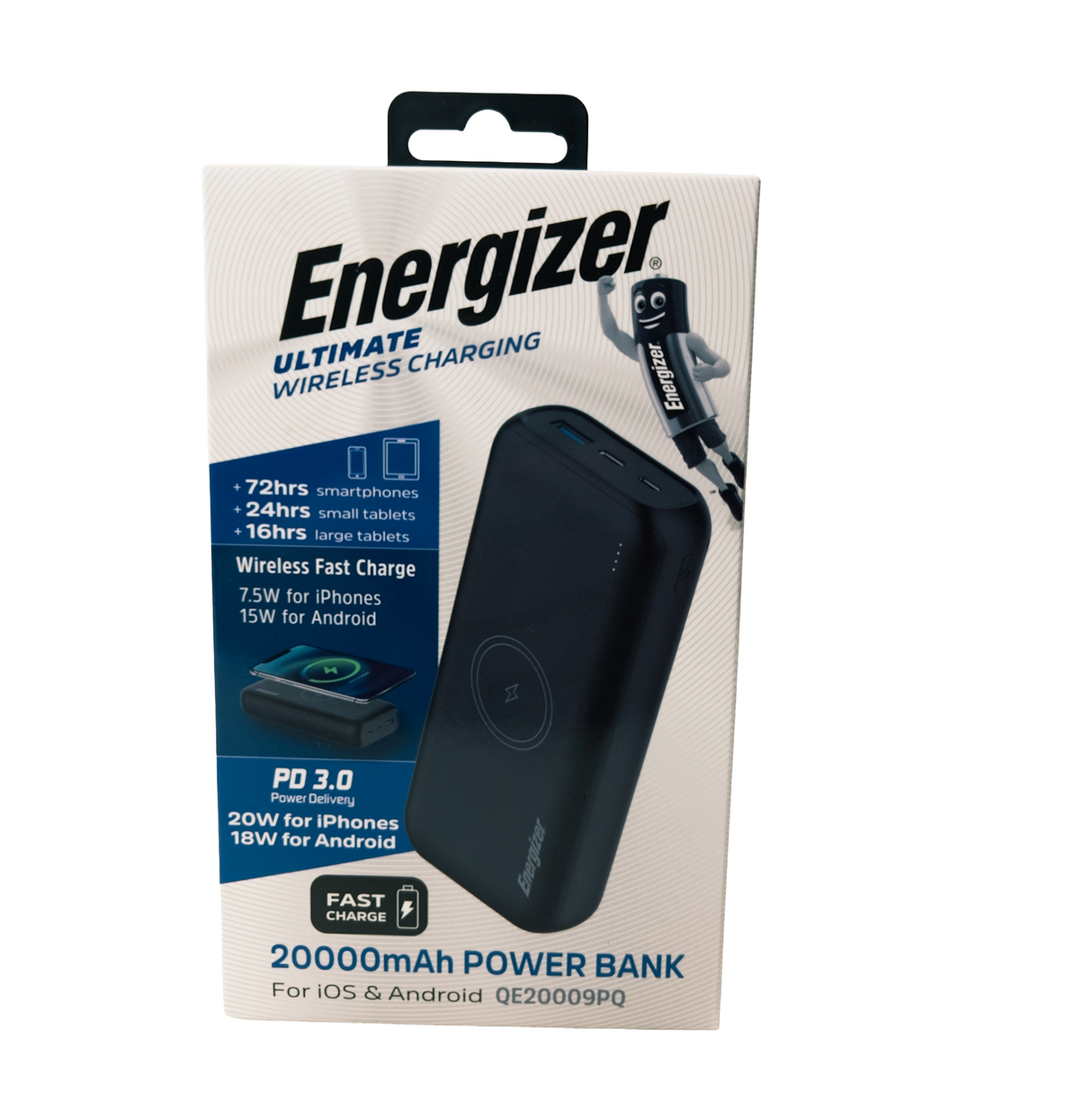 Energizer Powerbank 20.000mAh mit kabelloser Schnellladefunktion