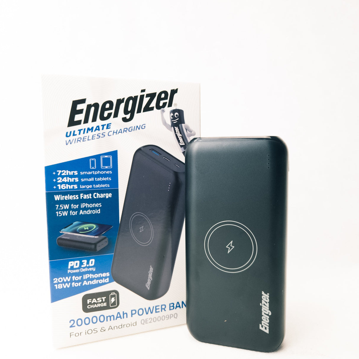 Energizer Powerbank 20.000mAh mit kabelloser Schnellladefunktion