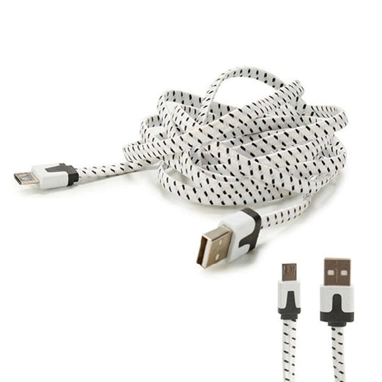 Cabo Micro USB-B 2m Preto e Branco para Dados e Carregamento