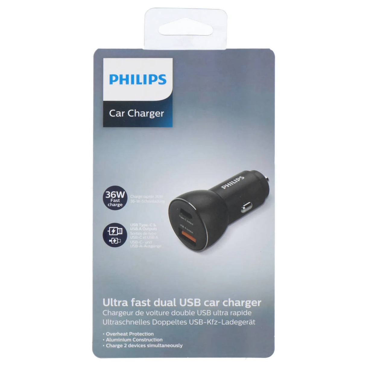 Carregador Automotivo Philips USB 36W Duplo – Alumínio Premium
