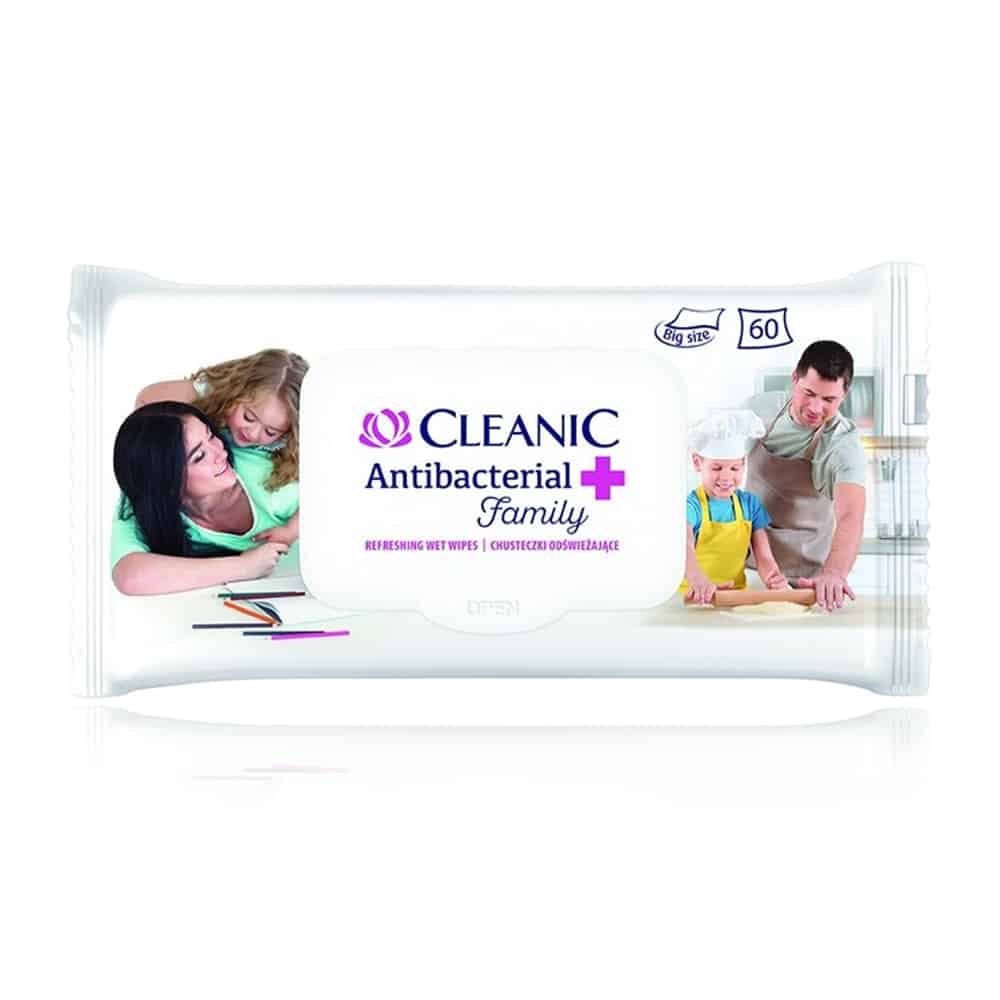 Toallitas Húmedas Antibacterianas para WC Cleanic Family - 60 Unidades