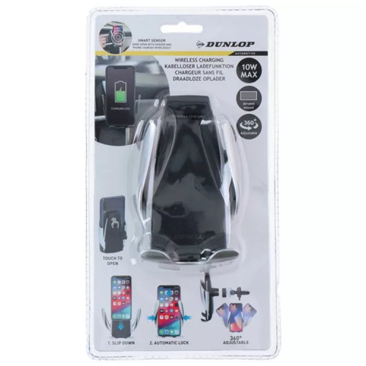 Soporte de móvil para coche con cargador inalámbrico Dunlop