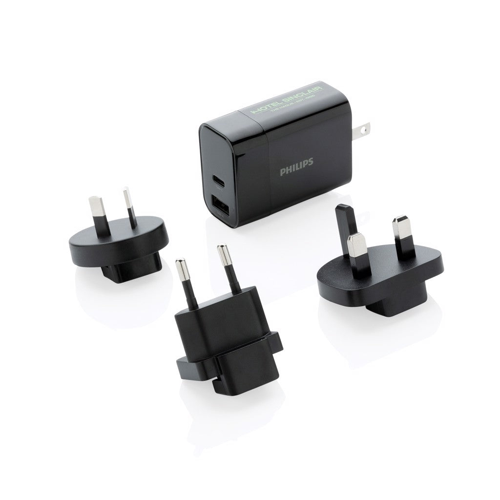 Adaptador de viaje y cargador rápido Philips DLP2621T04 con USB-A y USB-C