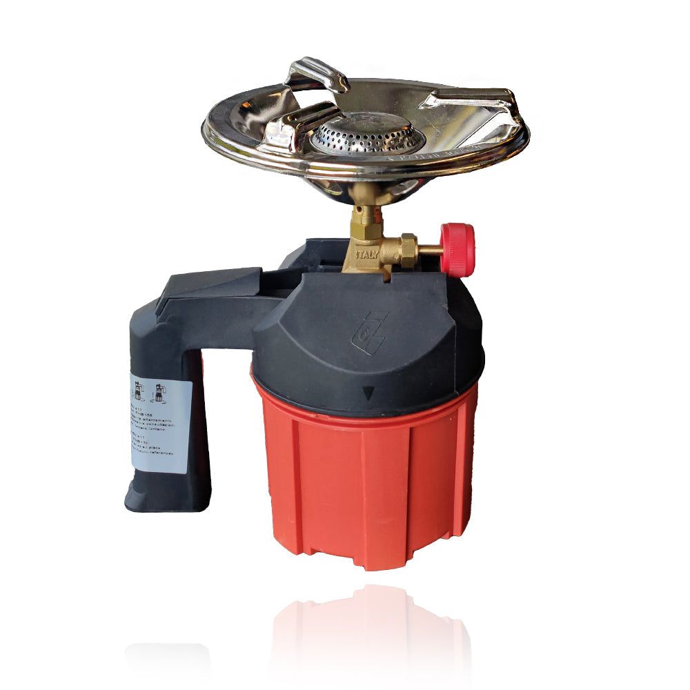 Fogareiro de Camping para Cartucho de Gás 190g – Corpo em Plástico, Vermelho e Preto