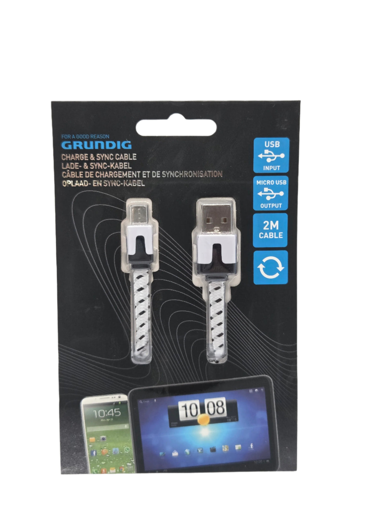 Cabo Micro USB-B 2m Preto e Branco para Dados e Carregamento