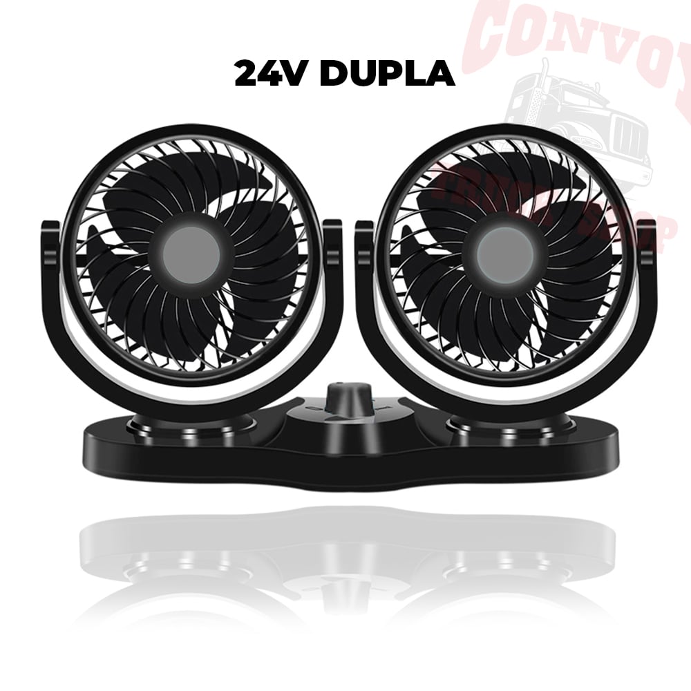 Ventilador Duplo para Carro 18W – 12V, Cabeças Giratórias, 3 Velocidades
