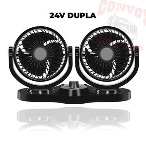 Ventilador Duplo para Carro 18W – 12V, Cabeças Giratórias, 3 Velocidades