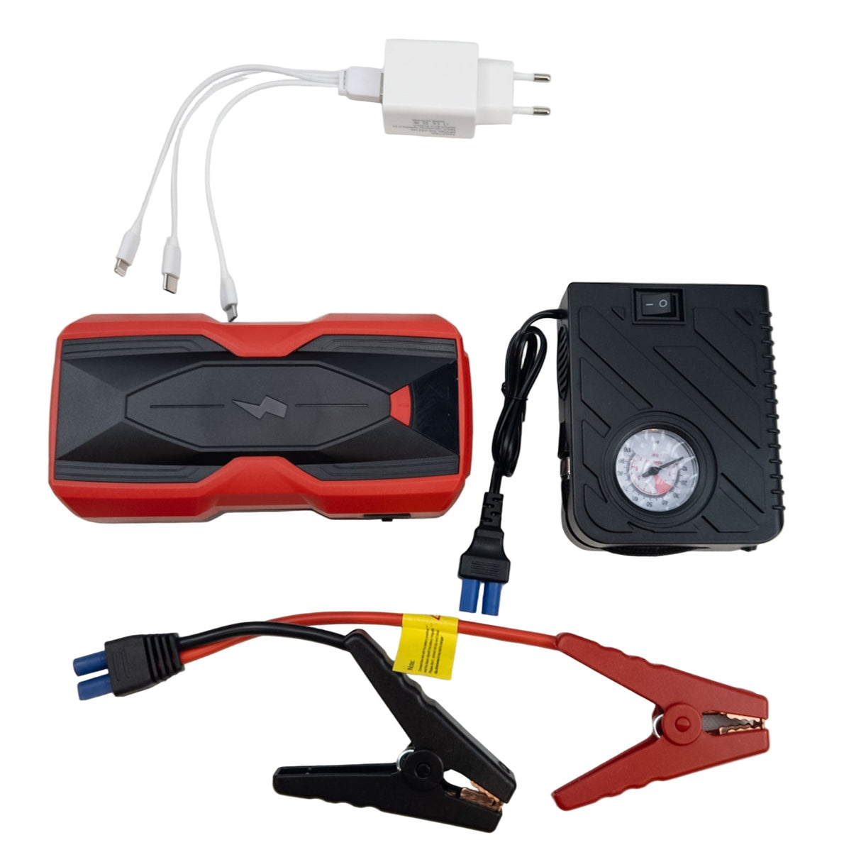 Kit multifunción de arranque para batería de coche 12V con compresor y linterna LED
