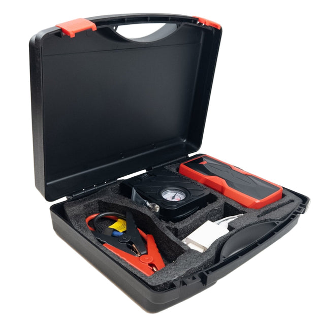 Kit multifunción de arranque para batería de coche 12V con compresor y linterna LED