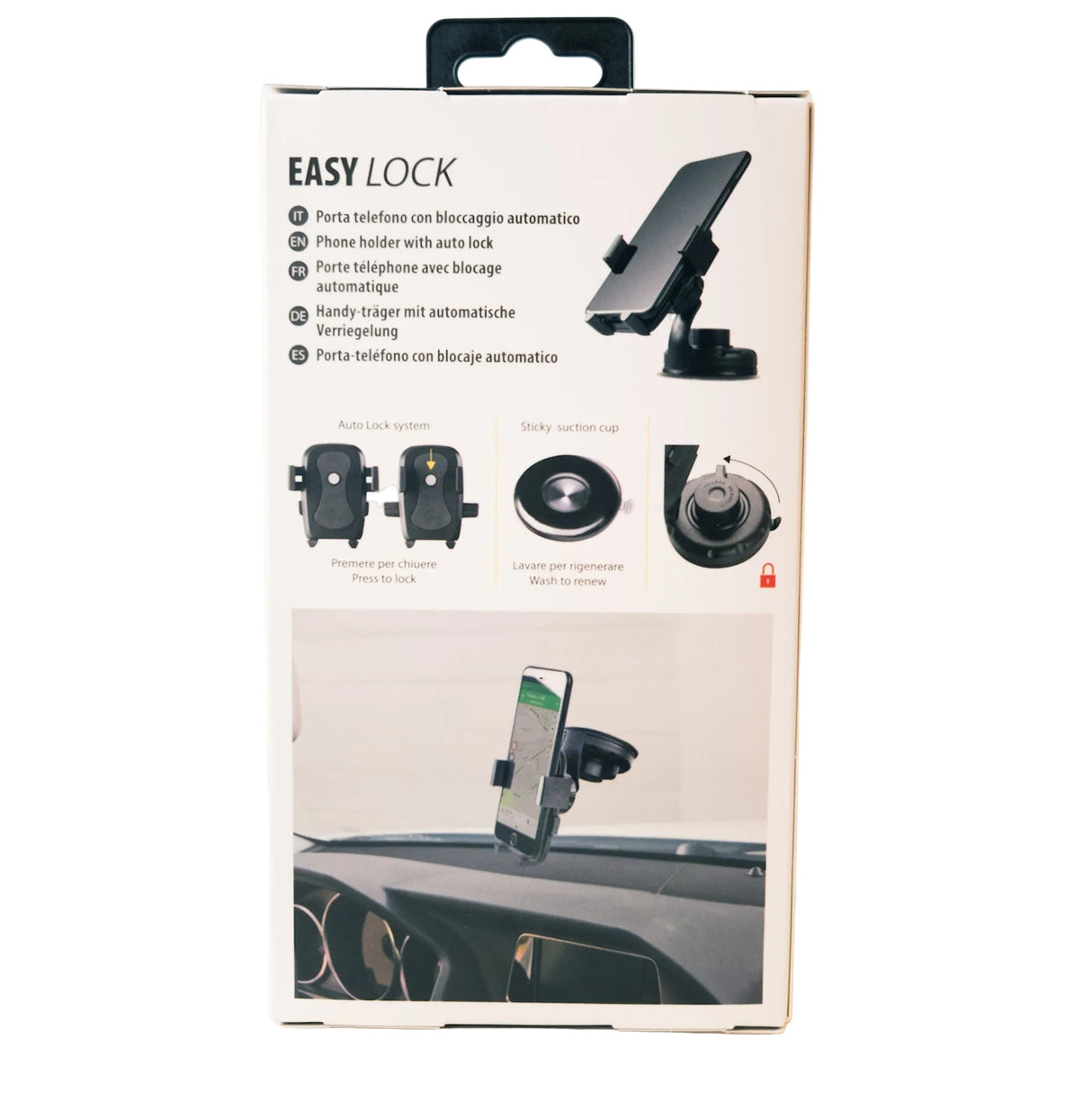 Soporte de móvil para coche con cierre automático para parabrisas y salpicadero