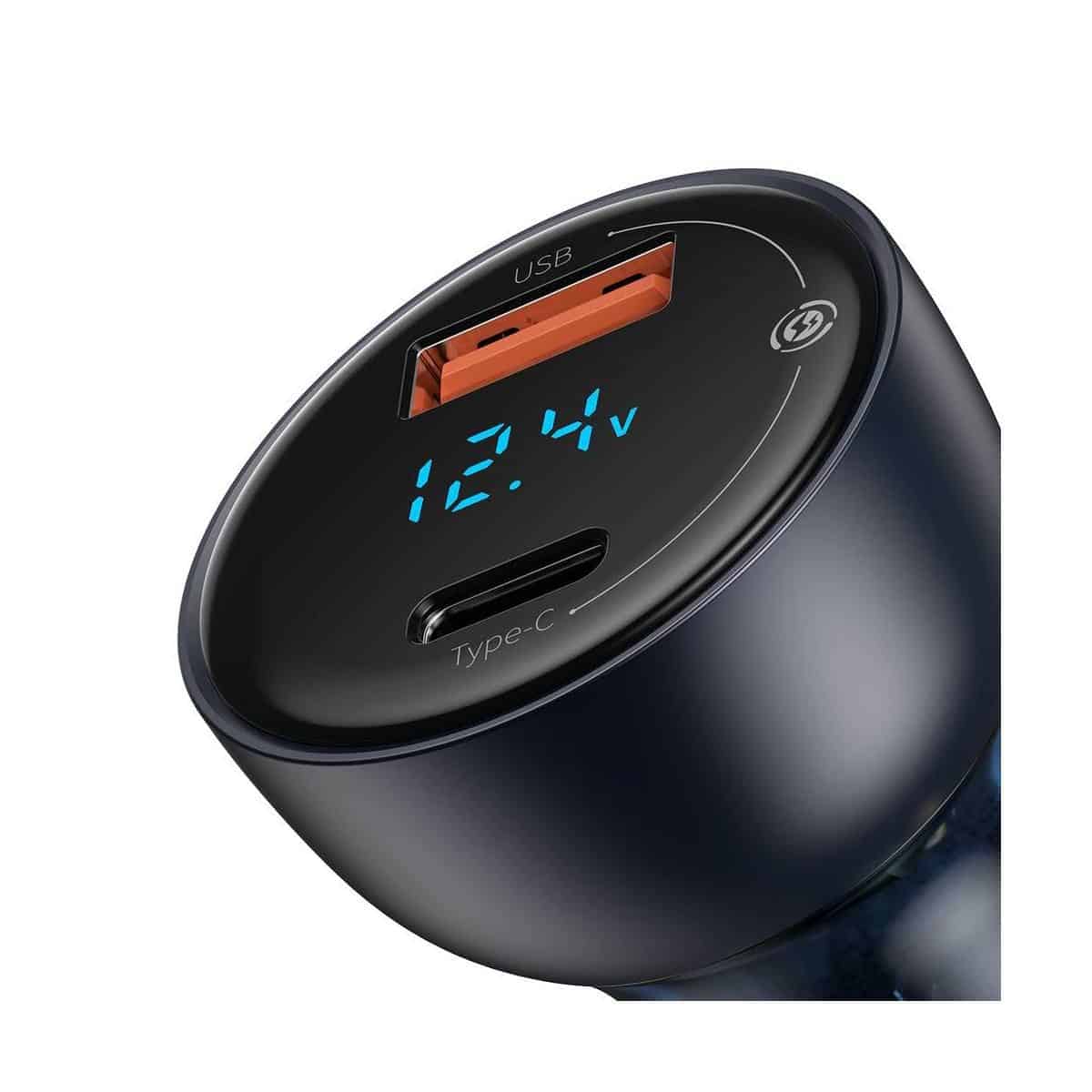 Carregador Veicular Rápido Baseus 65W com Display Digital (USB-A 18W + USB-C 45W)