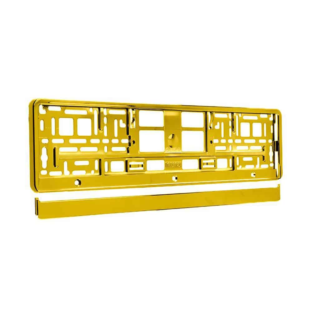 Kennzeichenhalter für Pkw – Schwarz, Gold, Edelstahl & mit Aufdruck